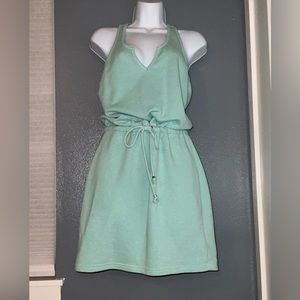 GUESS : Mint blue cotton sleeveless v-neck woven drawstring waist mini dress